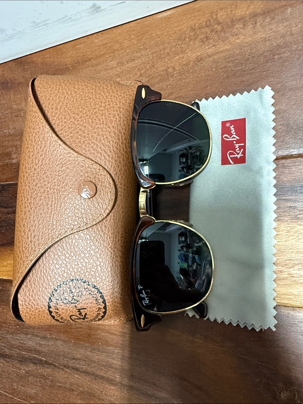 Ray-Ban Polarized Clubmaster Sunglasses with Case and Cloth